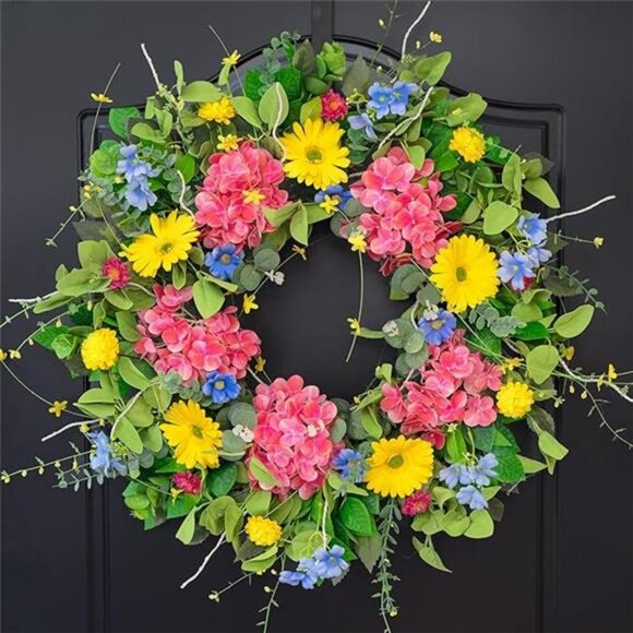 Summer Wreaths for Front Door 24 Inch Summer Wreath with Vibrant Dahlia - Picture 7 of 7